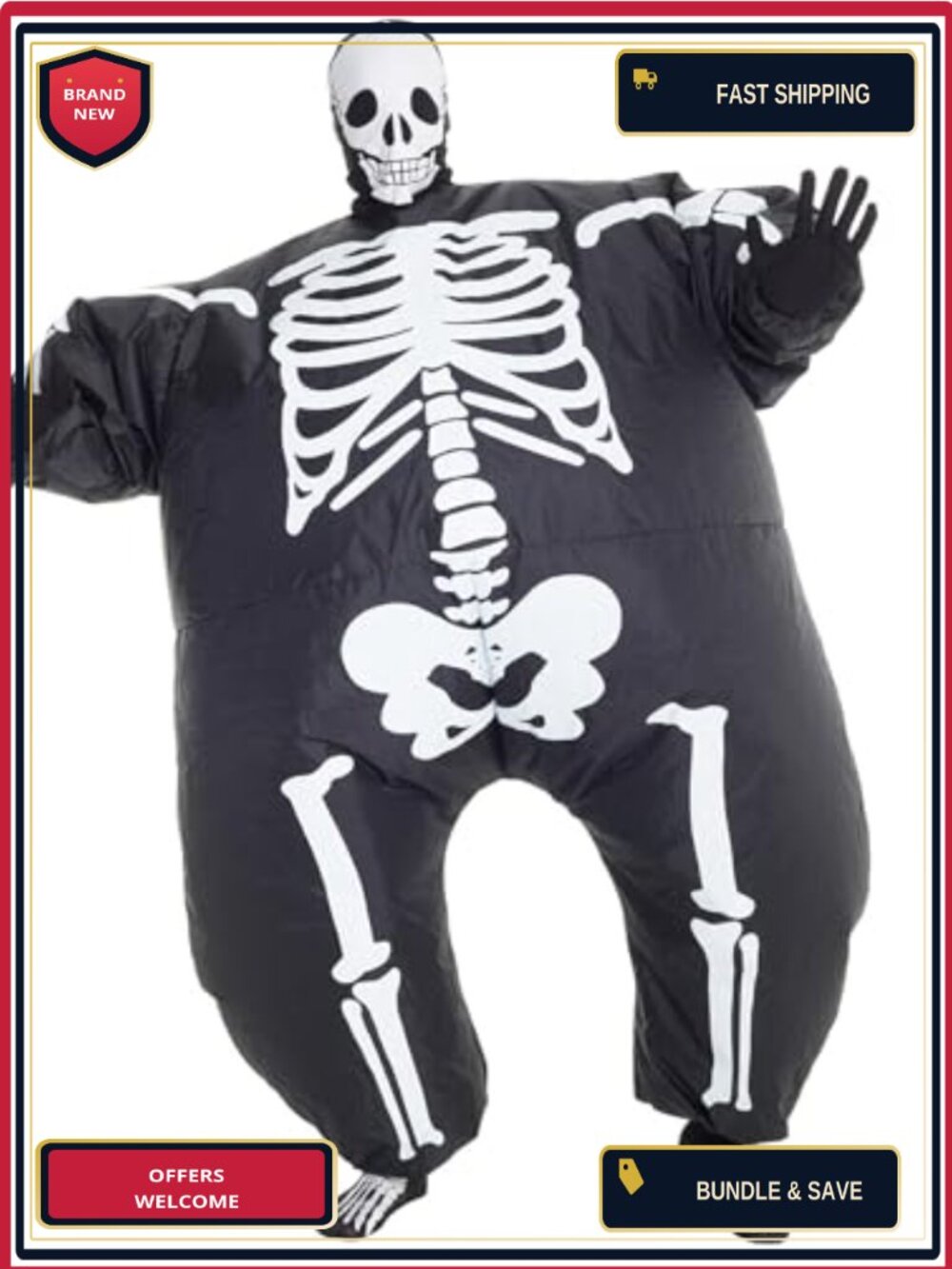 Inflatable Skeleton Blow Up Costume Adult Halloween One Size Fits Most